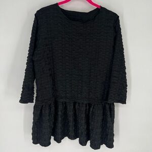 HEYDARI Women’s Textured Tunic Top Large Black Peplum Long Sleeve Made in USA